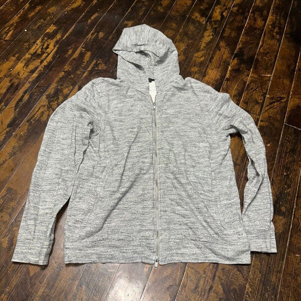 Theory gray full zip L elevated basics minimalist luxe hoodie